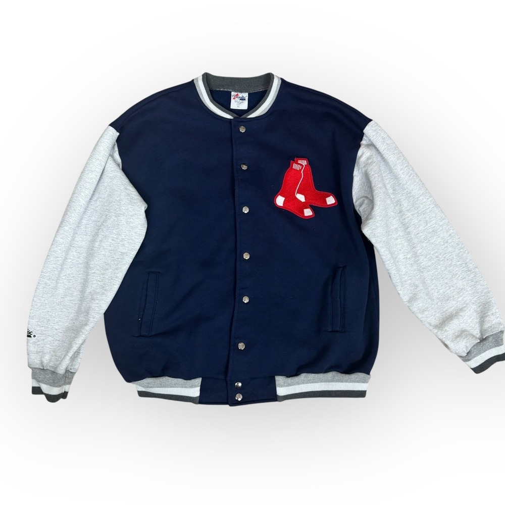 Majestic Boston Red Sox Varsity Jacket Mens XL Navy Blue Snap Front Made USA VTG